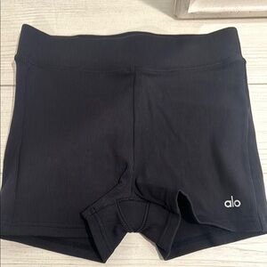ALO Yoga Black Bike Shorts with Wide Waistband and Form-Fitting Design